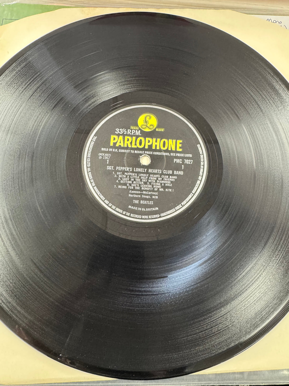 The Beatles - SGT Peppers Original - Omits A day in the life on Label - EX