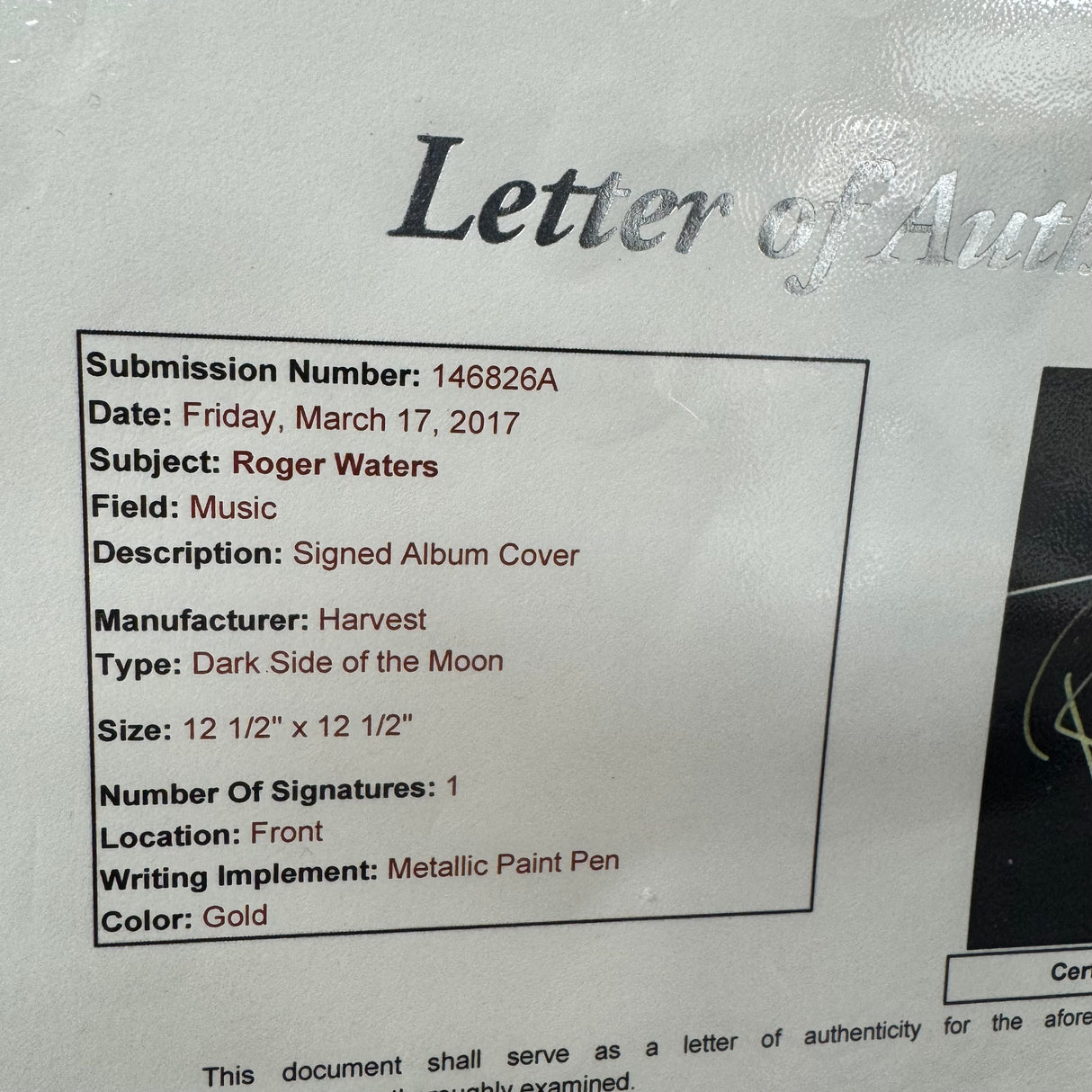 Dark Side of the Moon - SIGNED by Roger Waters (With COA and Proof) - VINYL