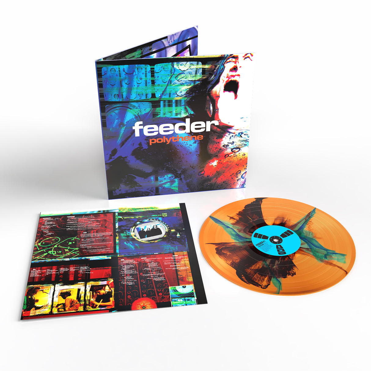 Feeder - Polythene (2026 Remaster) Transparent orange with black & blue Inkplosion Vinyl