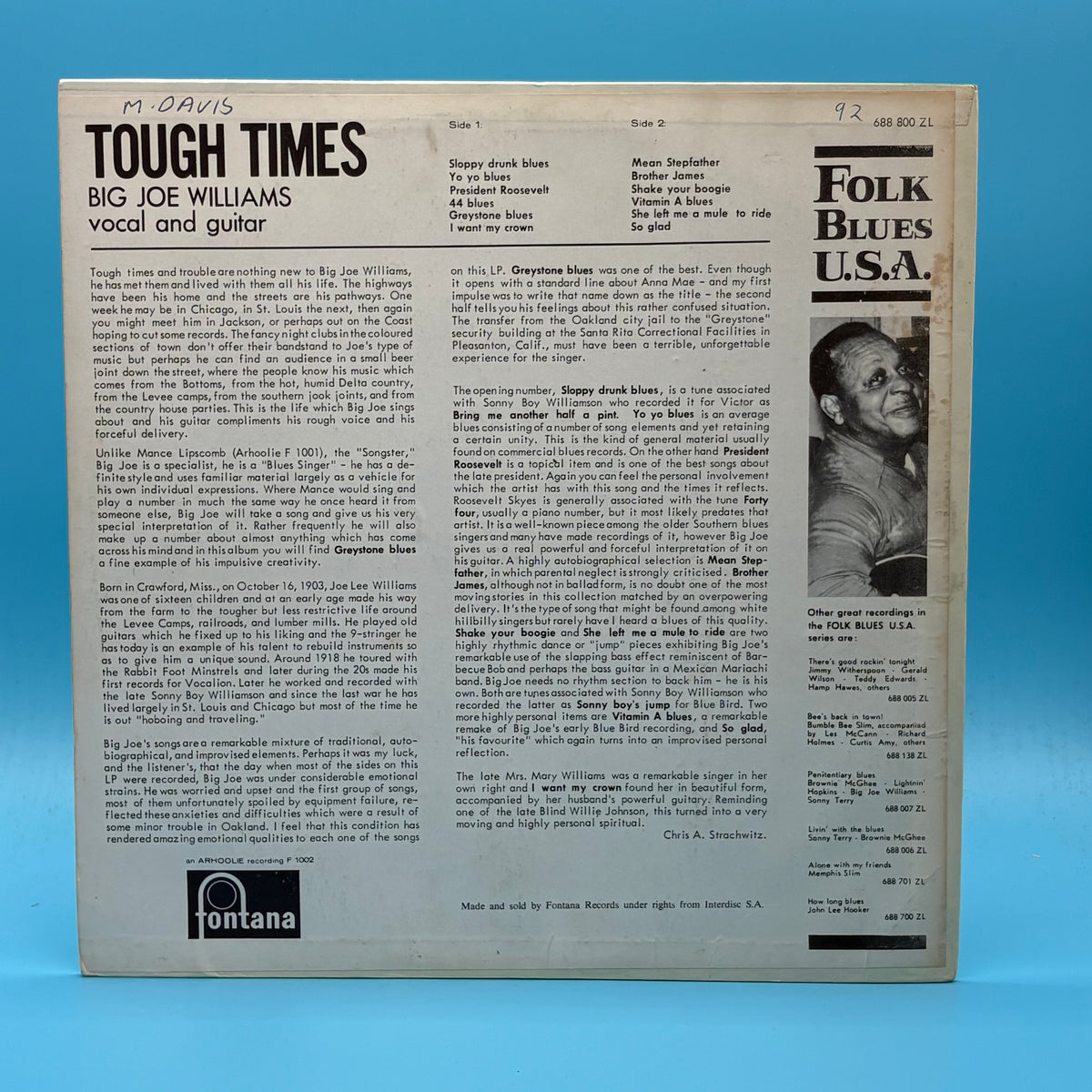 Big Joe Williams - Tough Times Fontana Vinyl