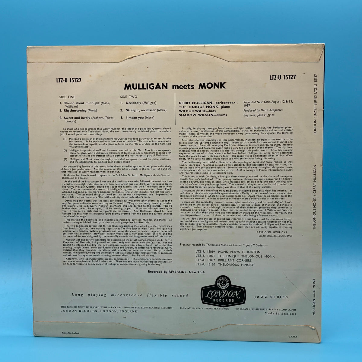 Mulligan Meets Monk Original UK Vinyl