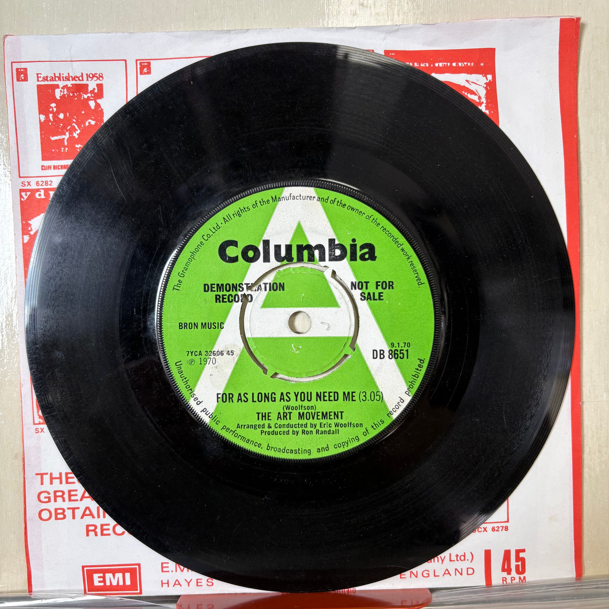The Art Movement - For As Long as you need me A label demo Vinyl Single