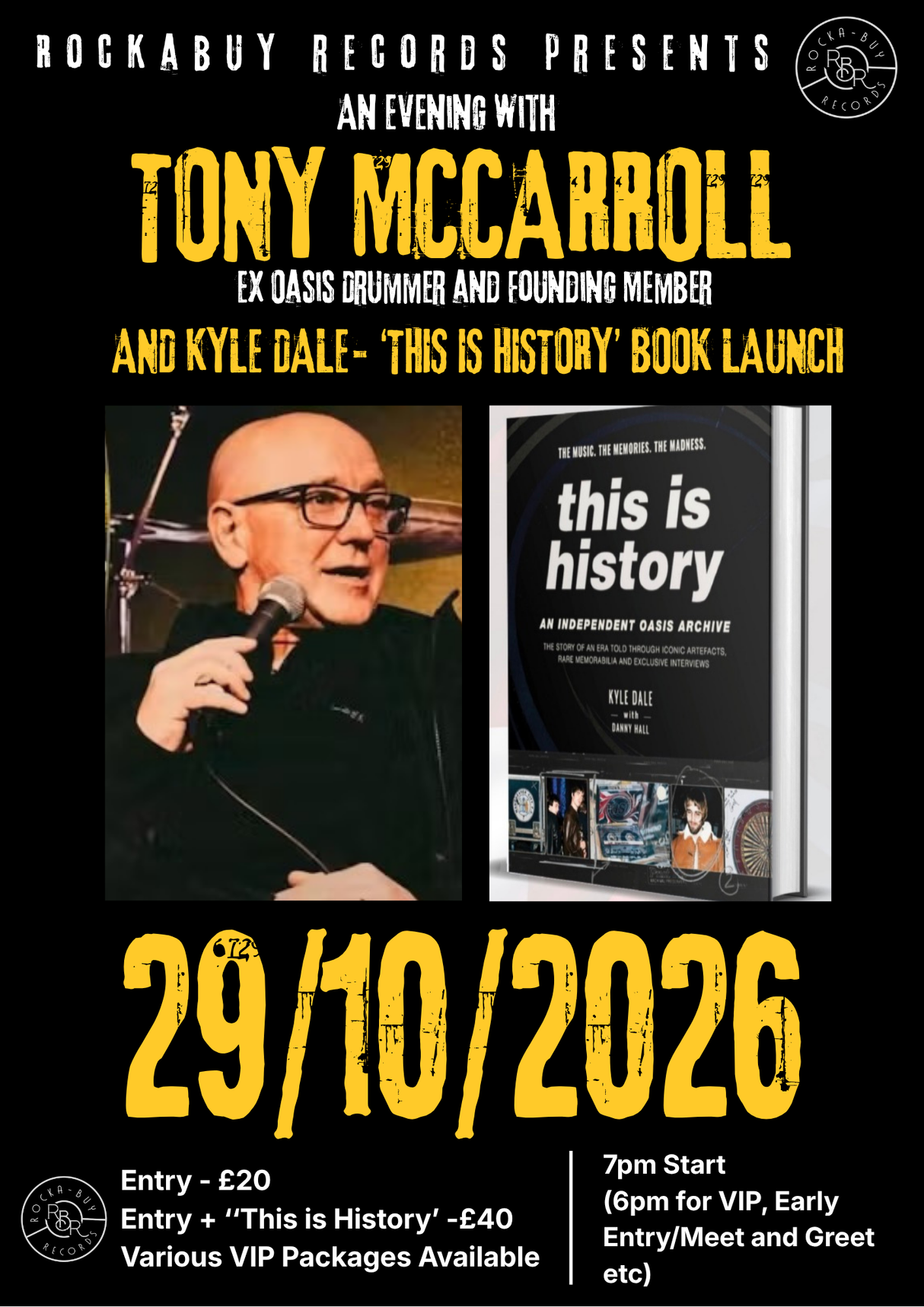 An Evening with Tony McCarroll + Kyle Dale - (Talk, QnA and This is History Book Launch) Event - Thursday 29th October 2026