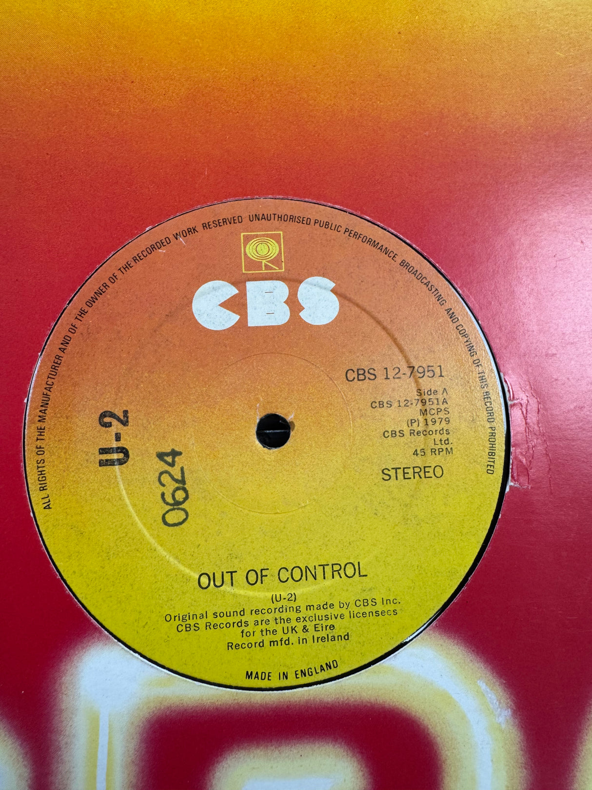 U2 - Out of Control 12 inch - Firat Press - Unnumbered sleeve