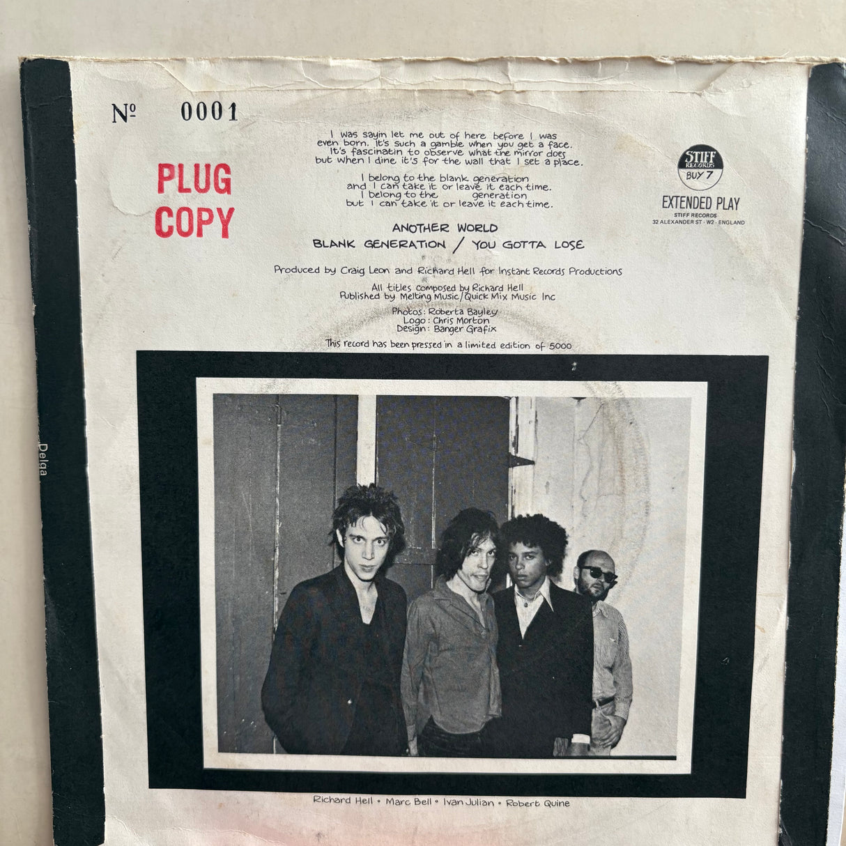 Richard Hell - Another World - Plug Copy - Numbered 0001 - 7 inch Single - VINYL