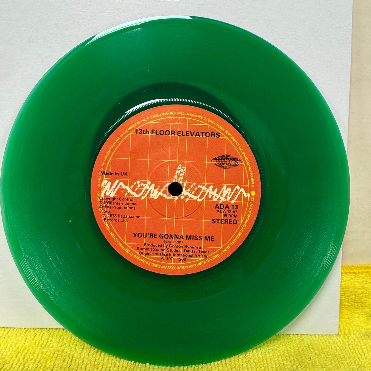 13th Floor Elevators - You're Gonna Miss Me/Tried To Hide - Green Vinyl - 7 inch Single - VINYL